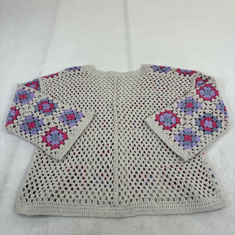 POL Granny Square Crochet Cardigan Sweater Tan, Prpl, Blue, Pink Boho Sz Small - Picture 11 of 11